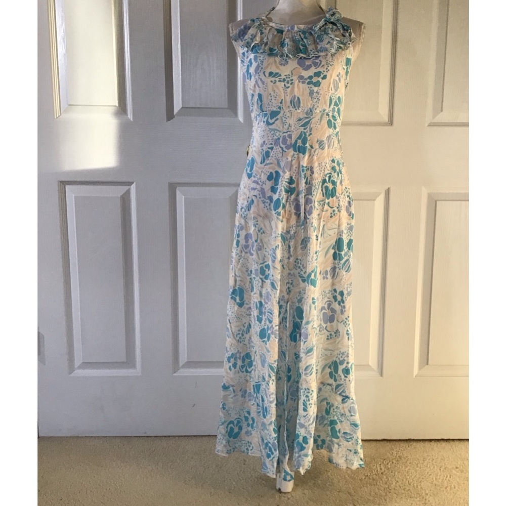 RIXO Light Blue Floral Halter Slip Dress - Picture 3 of 8